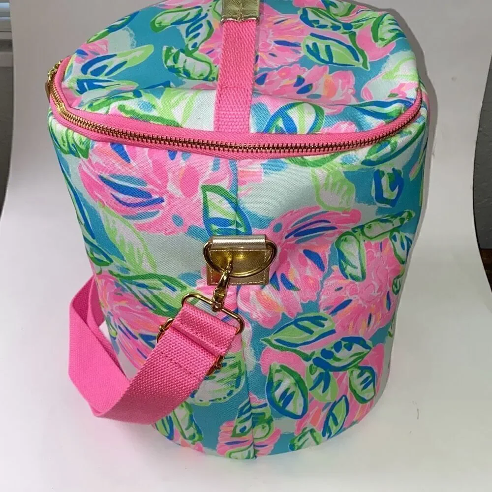 New Lilly Pulitzer Beach Cooler Ice Totally Blossom Pink/Gold